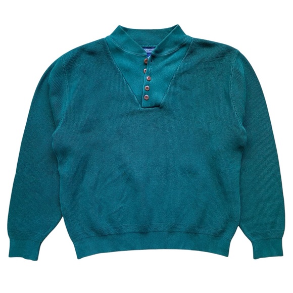 Lands' End Other - Lands End VTG Knit Fisherman Sweater Mens XL Hunter Green Cotton Henley Heavy
